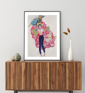 Image of Aya Takano - Nepalese rug Himalayan monal, rhododendron, festival of Dog, Fine Art Giclee Print