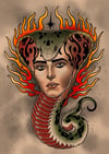 A3 Neotraditional Cobra Lady Tattoo Print