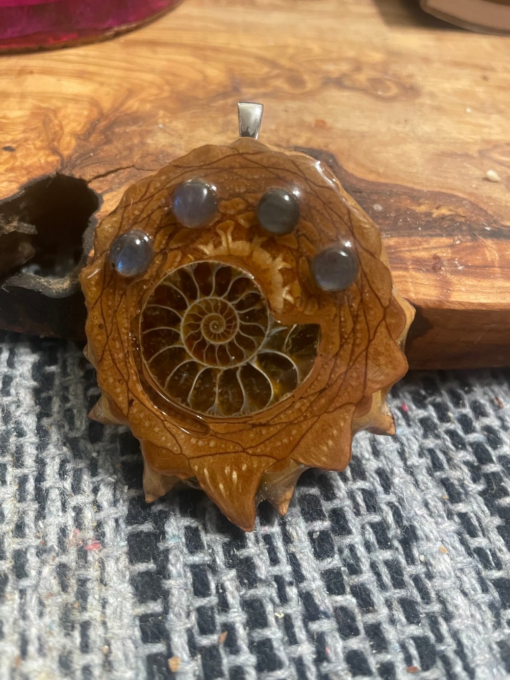 Image of Ammonite and Labradorite Pinecone Charm | Handmade PNW Jewelry | #17
