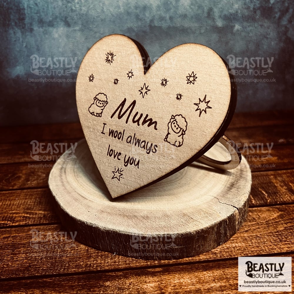 Mum Sheep Wooden Heart Plaque