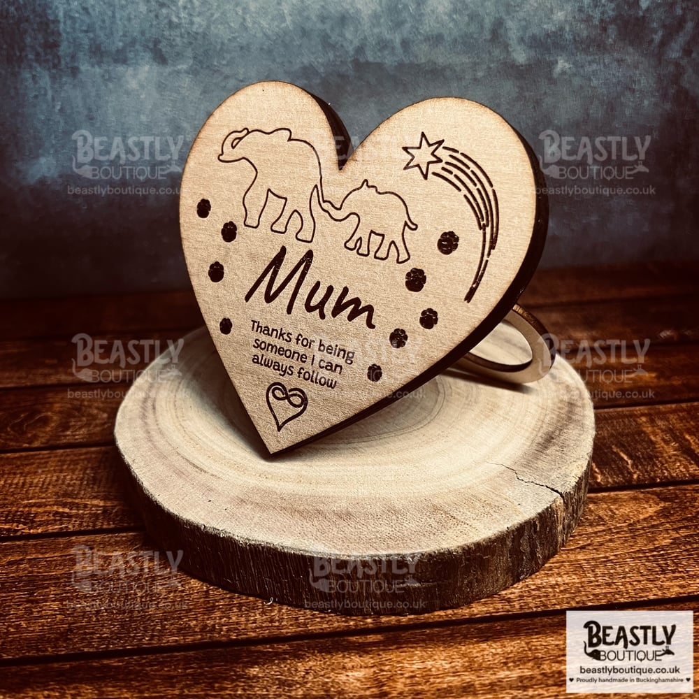 Mum Elephant Wooden Heart Plaque