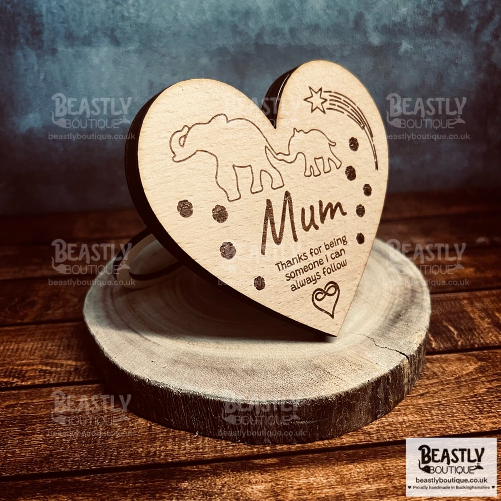 Mum Elephant Wooden Heart Plaque