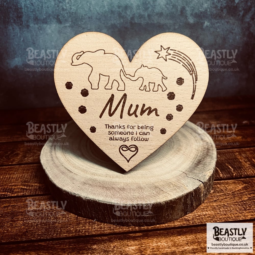 Mum Elephant Wooden Heart Plaque