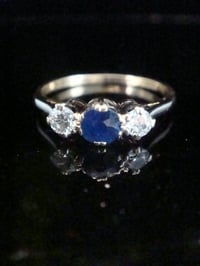 Image 1 of Edwardian 18ct yellow gold old cut diamond 0.30ct natural sapphire 3 stone ring