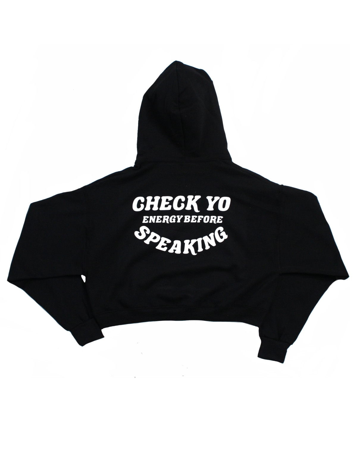 Image of Check your energy before speaking cropped hoodie (Black) 