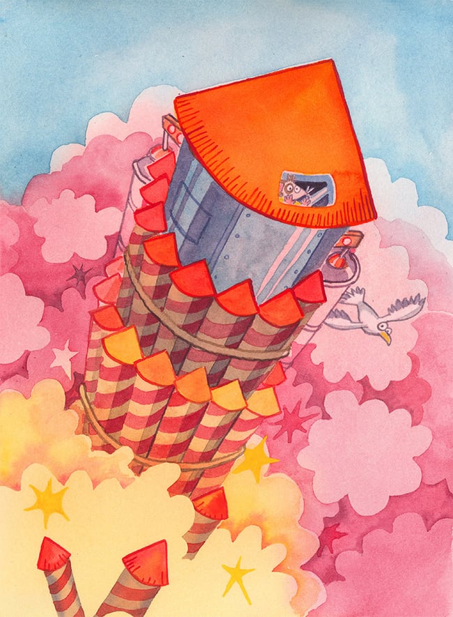 Mice on the Moon original art: Rocket Launch!