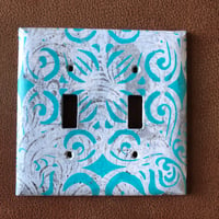 Collaged Switch Plate Cover Double Gang White Grey Aqua Pattern