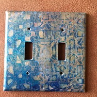 Collaged Switch Plate Cover Double Gang Blue Tan Gold Copper