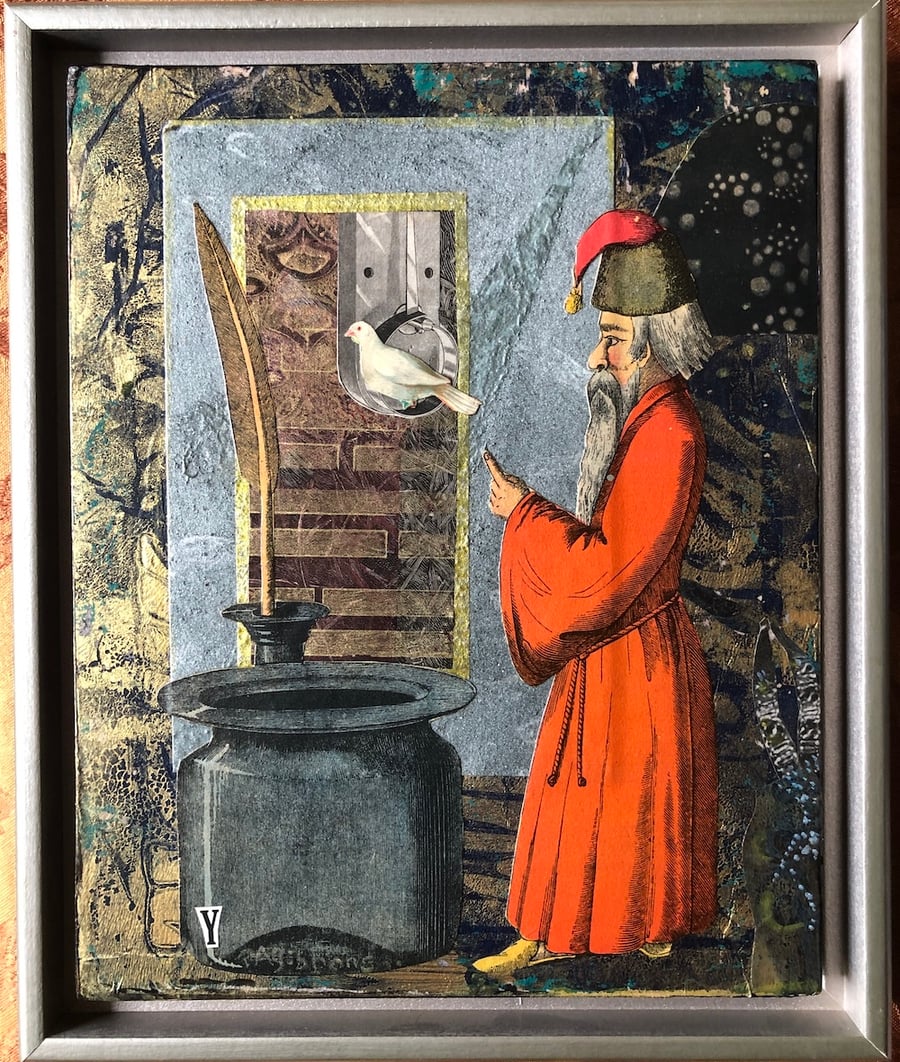 Image of The Wizard of Y Collage on Wood Panel FANTASY MAGICAL