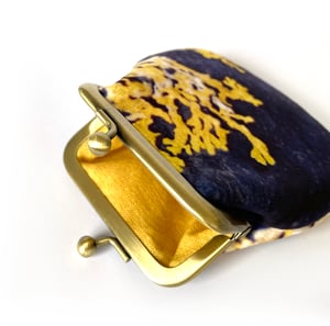 Image of Yellow lichen, velvet kisslock coin purse with plant-dyed lining