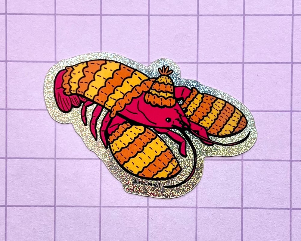 Image of Winter lobster holographic glitter sticker