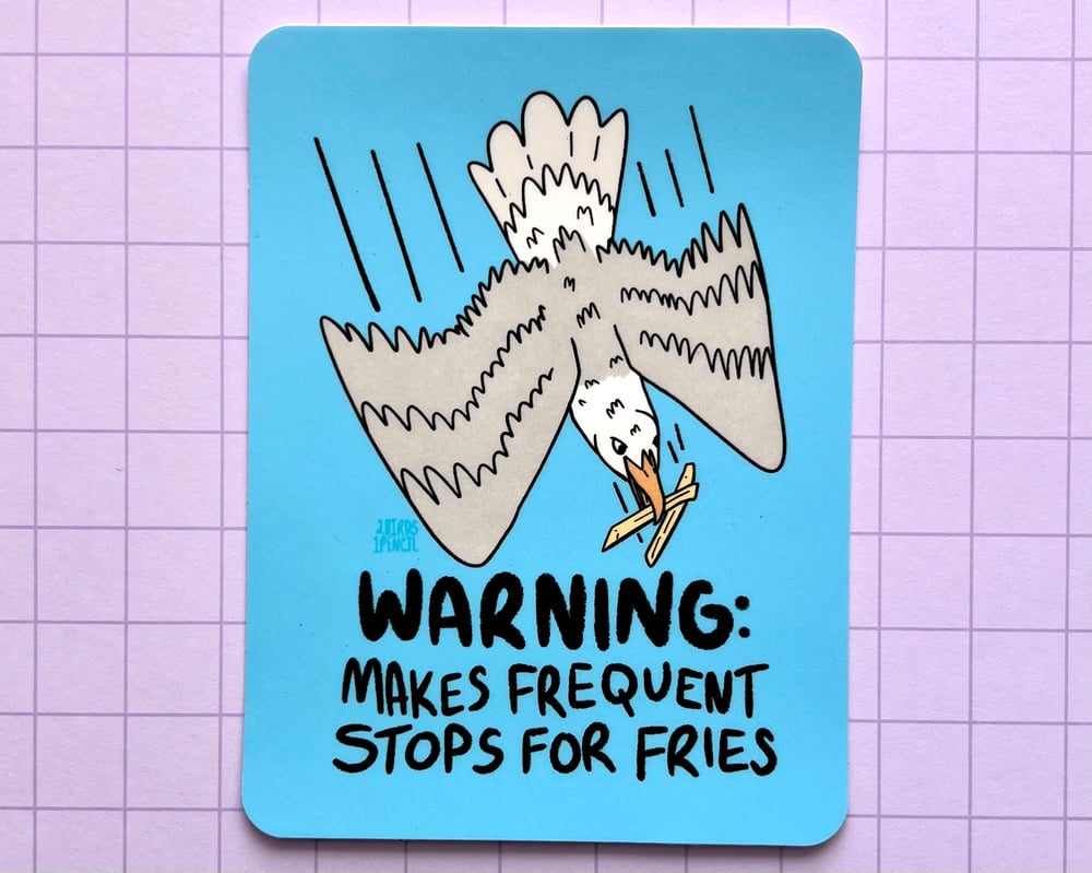 Image of French fry lovin' seagull bumper sticker