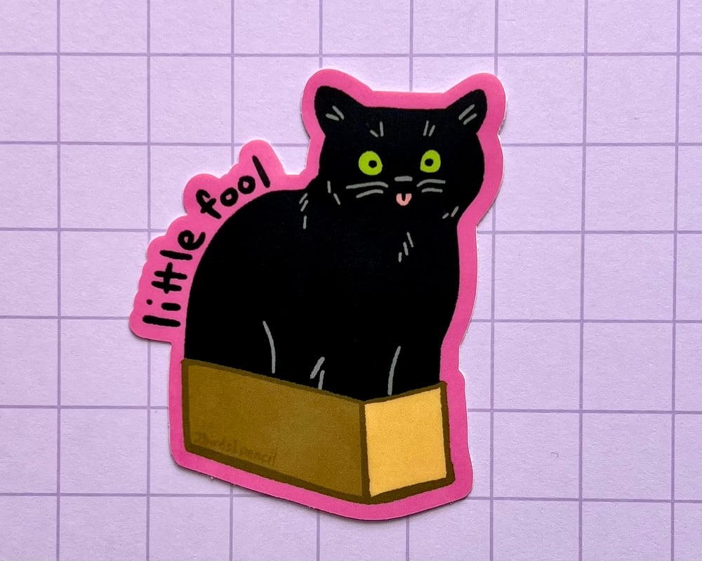 Image of Little fool cat vinyl sticker