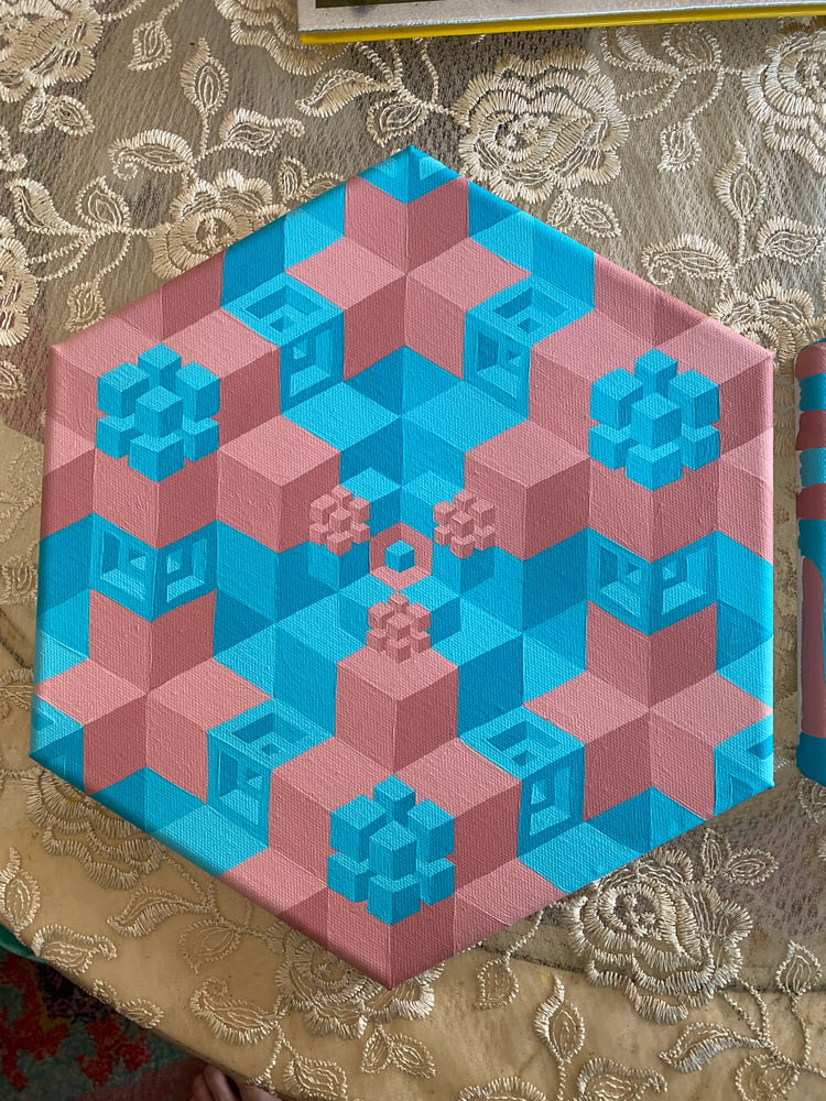 Image of Blue/Pink Hexagonal Canvas Set