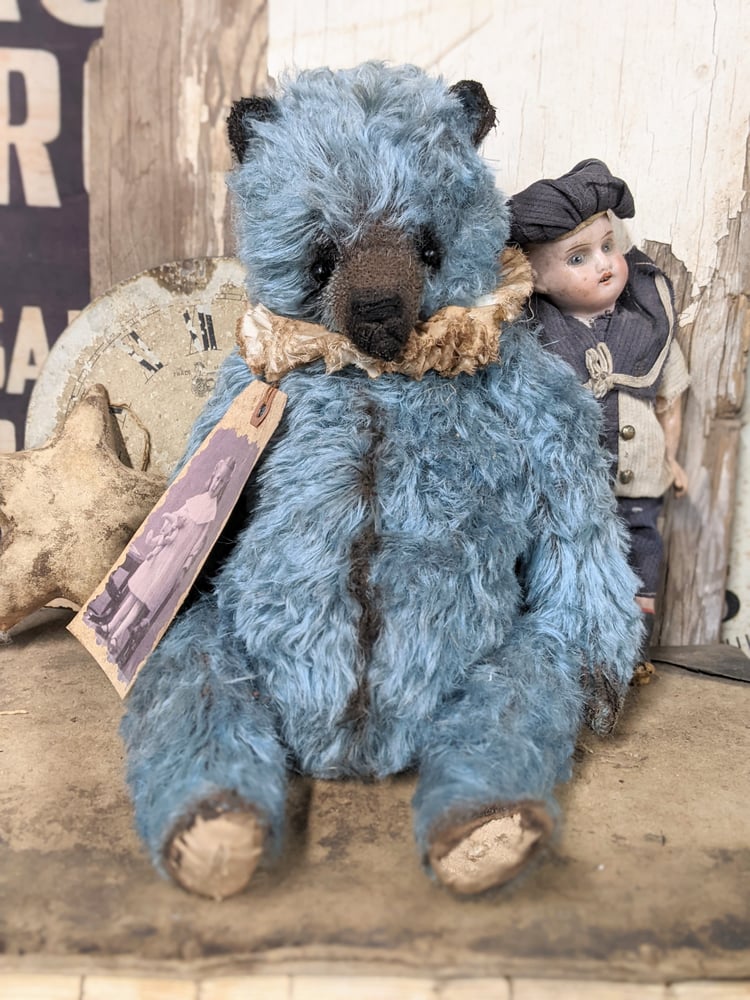 Image of JUMBO 14" -  Vintage style BLUE MOHAIR Teddy Bear - By Whendi's Bears
