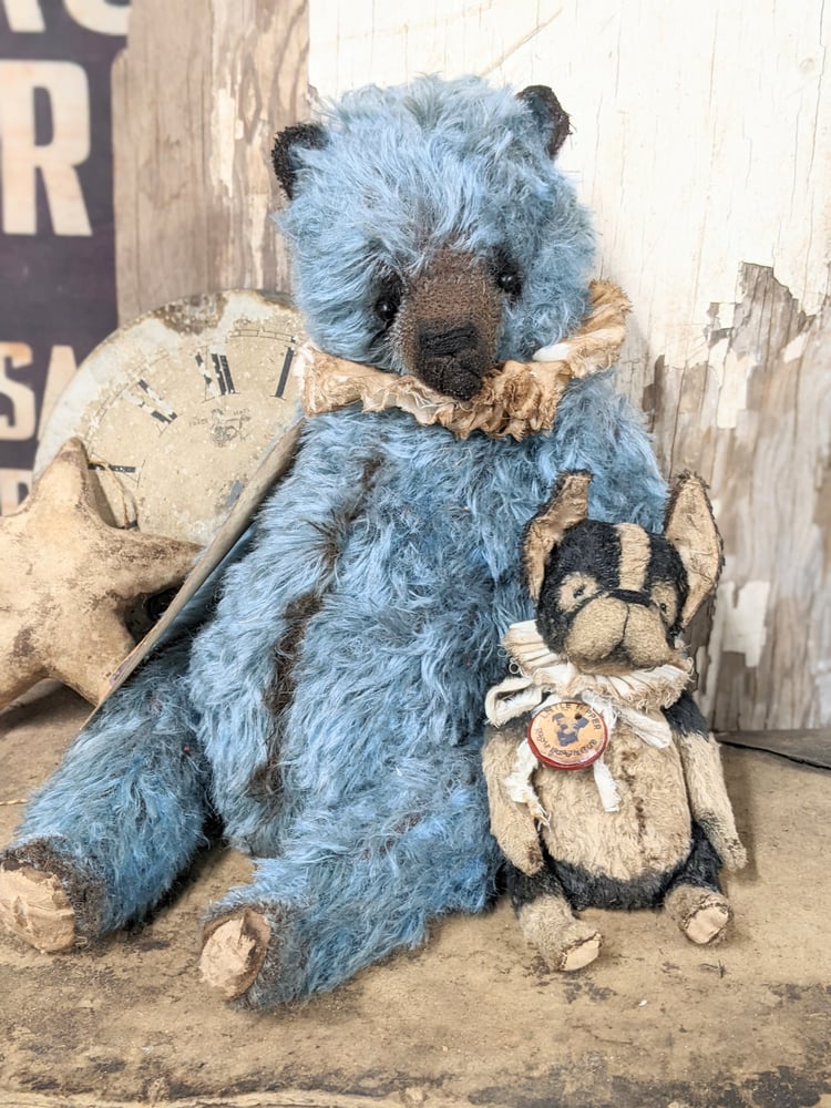 Image of JUMBO 14" -  Vintage style BLUE MOHAIR Teddy Bear - By Whendi's Bears