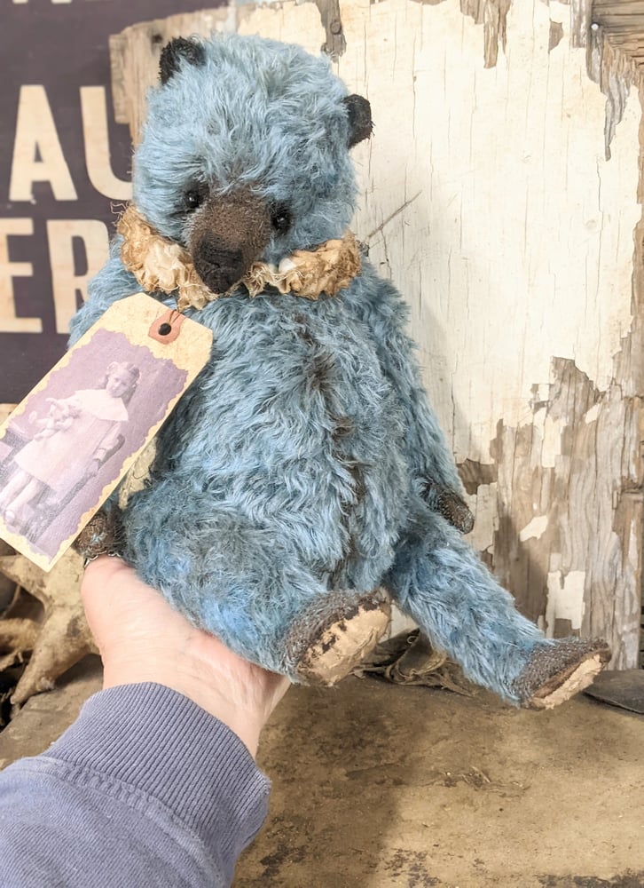 Image of JUMBO 14" -  Vintage style BLUE MOHAIR Teddy Bear - By Whendi's Bears