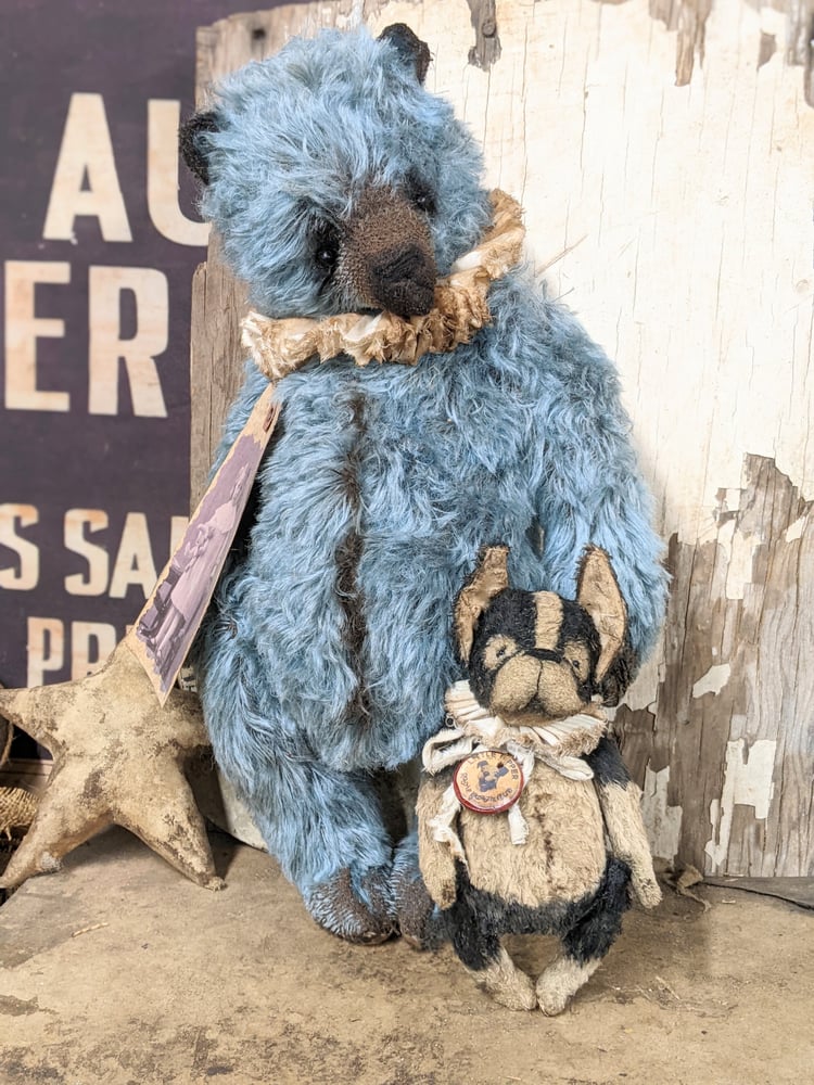 Image of JUMBO 14" -  Vintage style BLUE MOHAIR Teddy Bear - By Whendi's Bears