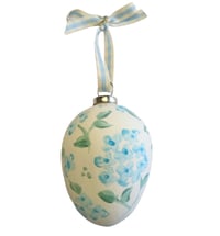 Hand Painted blue Hydrangea ceramic egg