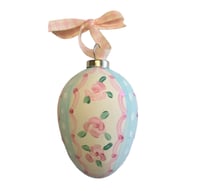Hand Painted Rose Stripe Ceramic Egg