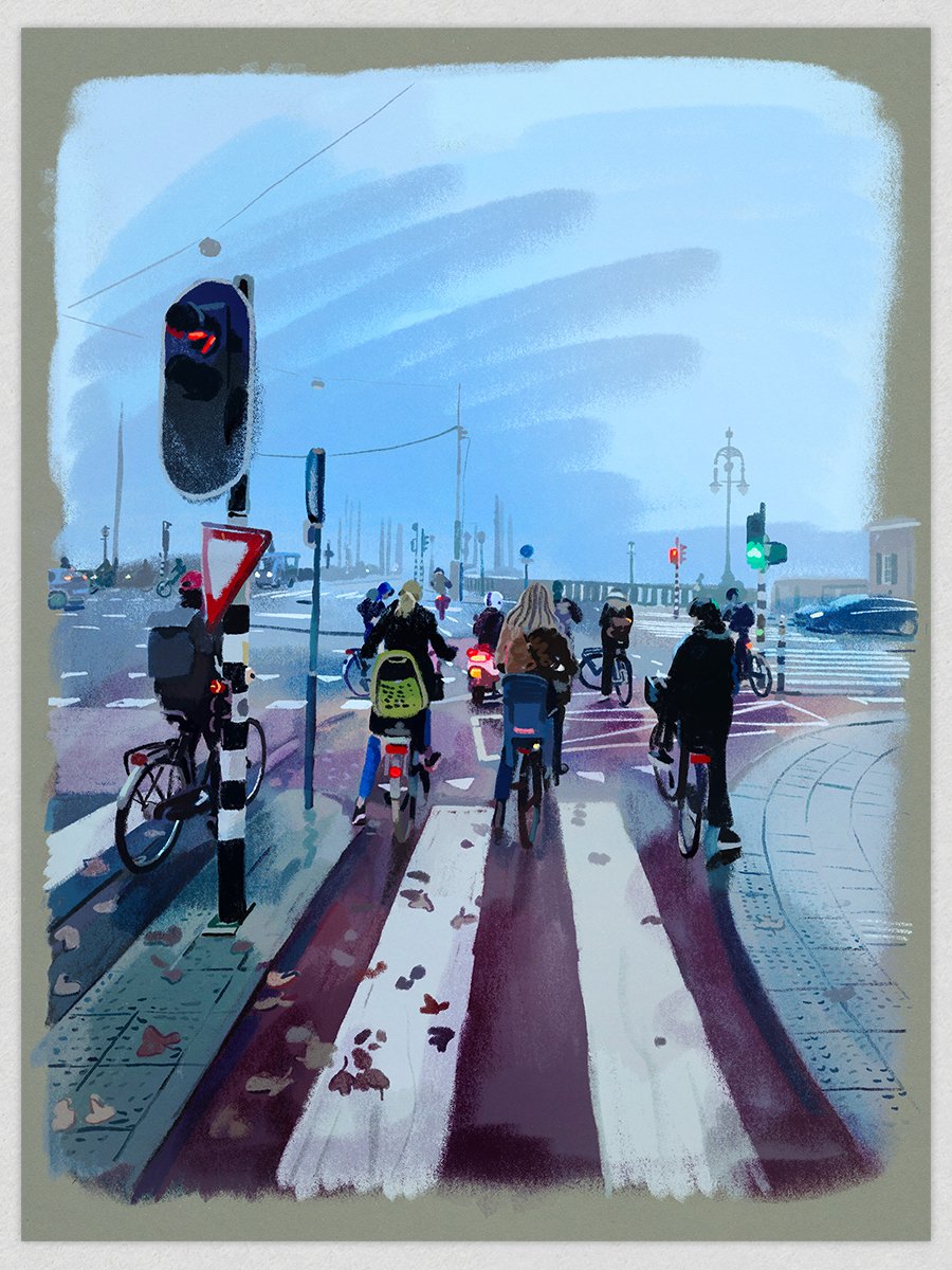 Cyclists of Amsterdam - Fog, Nieuwe Amstelbrug - Giclée print