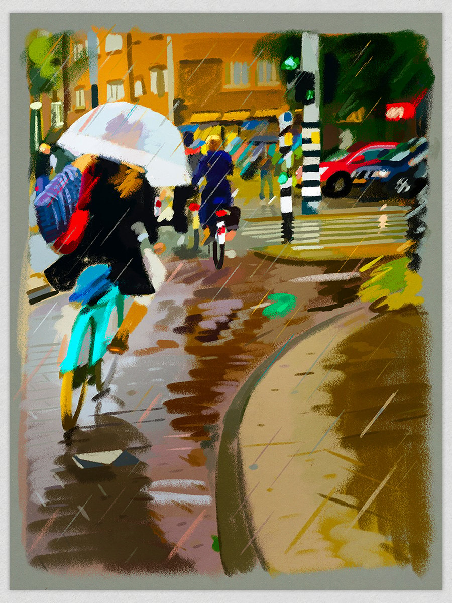'Cyclists of Amsterdam - Autumn, Amsteldijk' - Giclée print