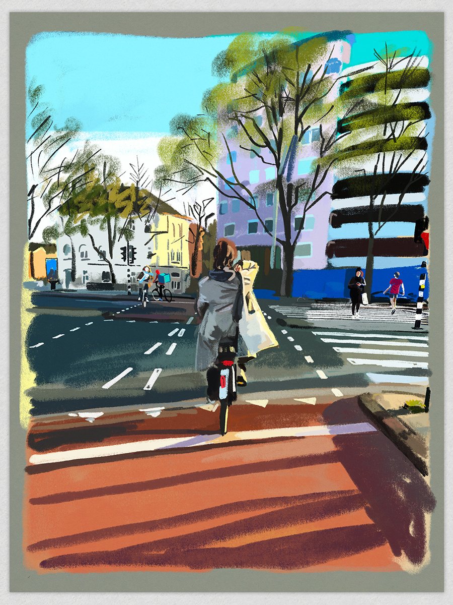 'Cyclists of Amsterdam - Spring, Naussauplein' - Giclée print