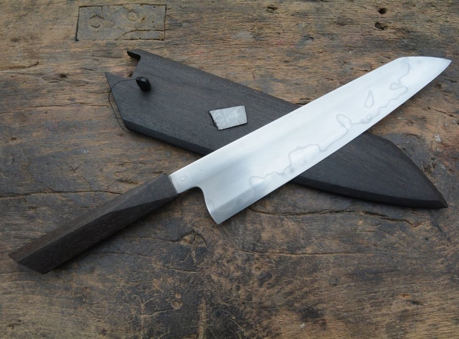 Image of Gyuto 265x53 C130 - Bog oak, matching saya with meteorite inlay