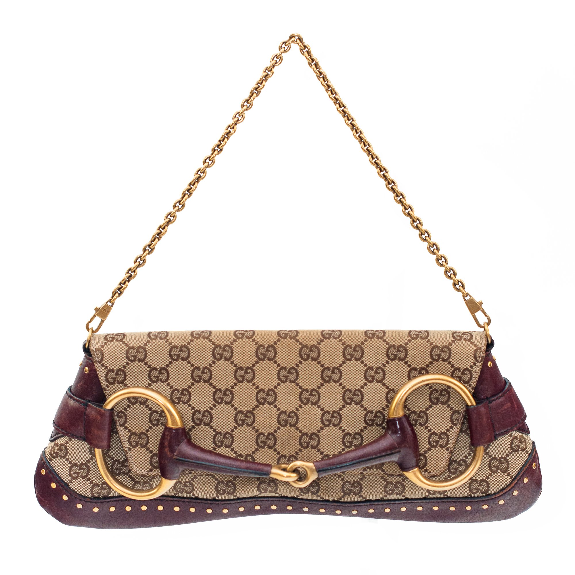 Image of Gucci by Tom Ford Horsebit Brown Monogram Chain Bag