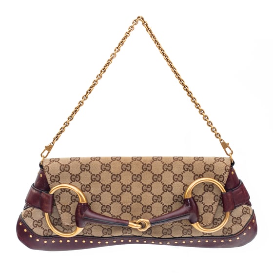 Image of Gucci by Tom Ford Horsebit Brown Monogram Chain Bag