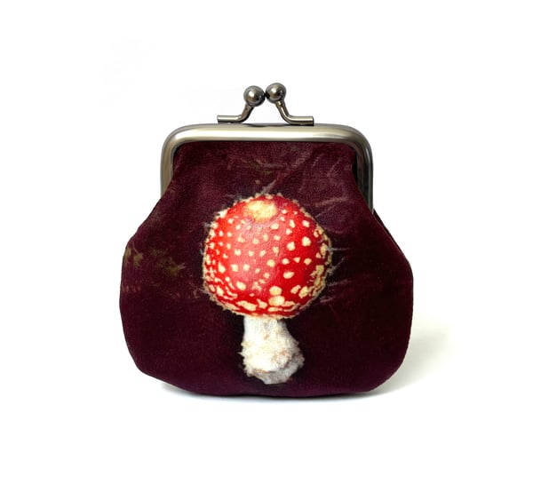 Image of Fly agaric, velvet kisslock coin purse with plant-dyed lining