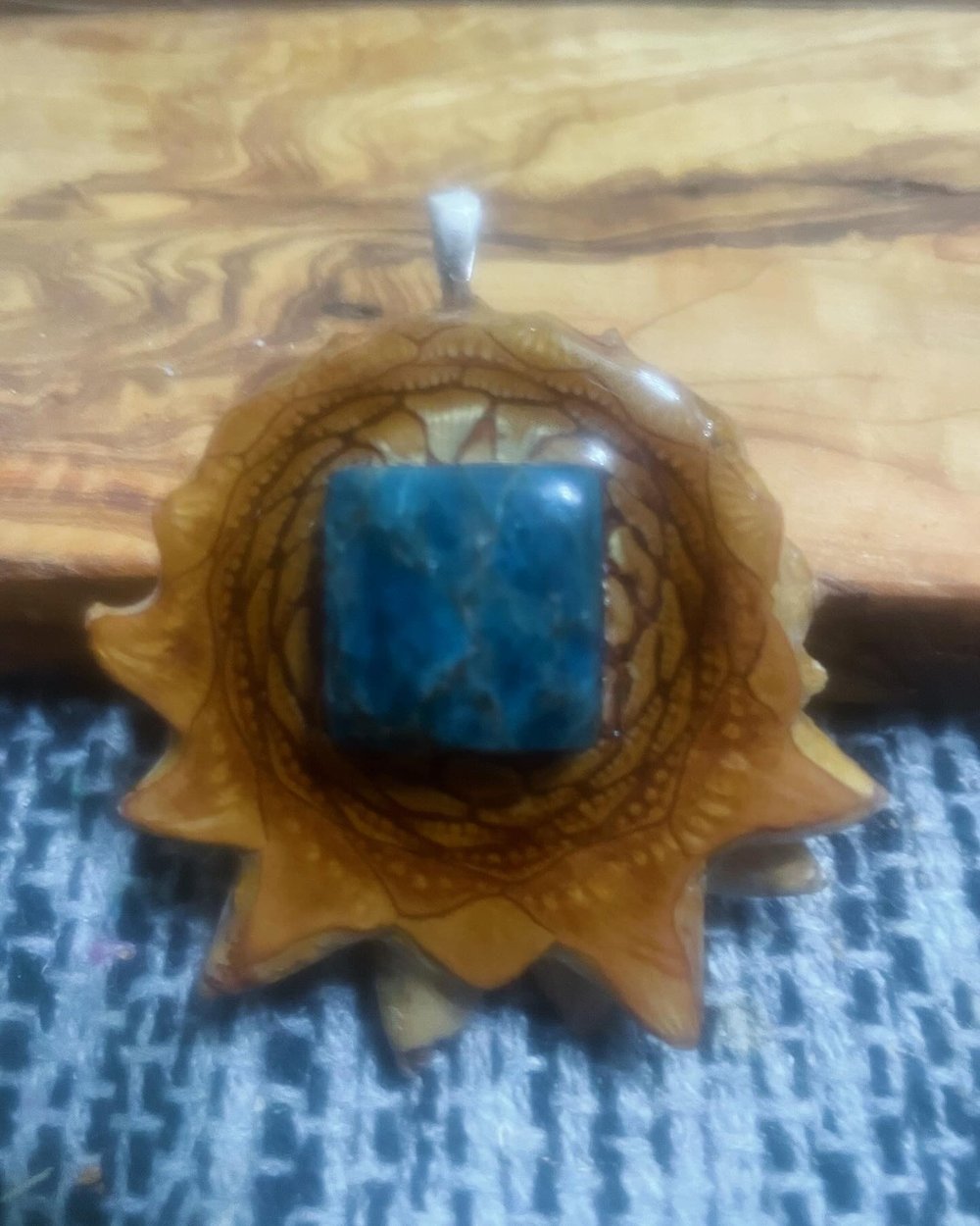 Image of Natural Neon Blue Apatite Pinecone Pendant #12