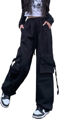Cargo Pants Women Baggy Y2k Streetwear Wide Leg Pants with Pockets High Waist Drawstring Goth