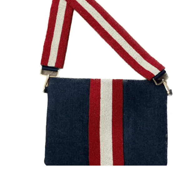 Image of Denim Crossbody Bags with Beaded Striping (Two Colors)
