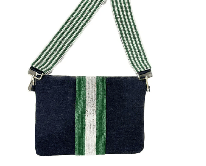 Image of Denim Crossbody Bags with Beaded Striping (Two Colors)