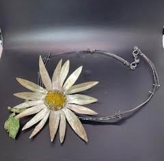 Image of Sunflower Neckpiece with Segmented handmade Sterling Chain