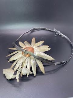 Image of Sunflower Neckpiece with Segmented handmade Sterling Chain