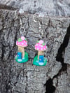 Pink mushroom house earrings