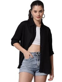  FASHION Women Boxy Fit Solid Casual Shirt