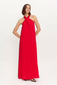 Image 1 of Vestido largo cuello halter rojo