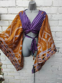 Image 5 of Stevie sari tie top with tassles purple and gold mustard 