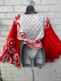 Image 2 of Stevie sari top with recycled fabric -RED and white 