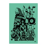 Neal Fox Andrew Weatherall 'Heroes' A3 poster in Turquoise