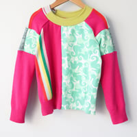 Image 2 of rainbow stripe seahorse colorful happy patchwork 5T courtneycourtney long sleeve raglan sweater pink