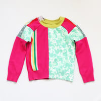 Image 1 of rainbow stripe seahorse colorful happy patchwork 5T courtneycourtney long sleeve raglan sweater pink