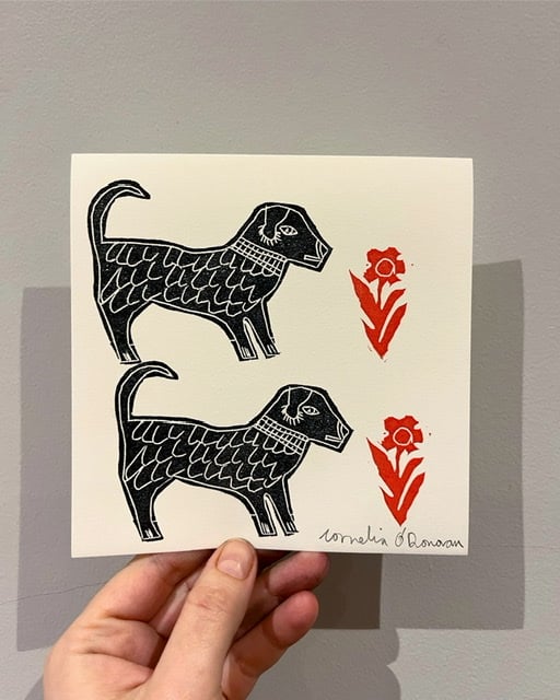 Image of two dogs / relief print 