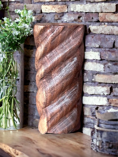 Image of Carved Walnut Twisty Vase