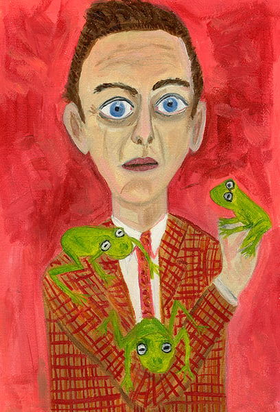 Image of Don Knotts with Costa Rican Glass Frogs. limited edition print.