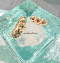 Image 1 of 14k solid gold vintage plumeria Hawaiian ring        (5 emeralds, 3 ruby)