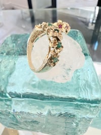 Image 4 of 14k solid gold vintage plumeria Hawaiian ring        (5 emeralds, 3 ruby)